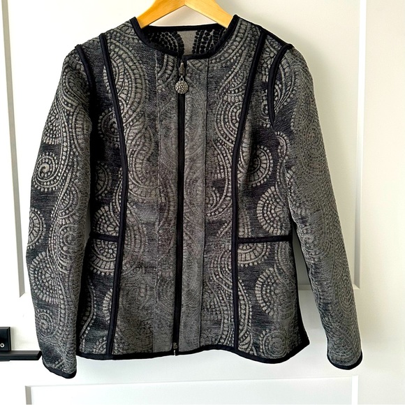 Trimdin Charcoal Velvet Jacquard Floral Print Reversible Zip Jacket Size… - Picture 2 of 7